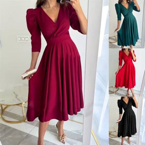 Sexy V-neck bubble sleeve dress