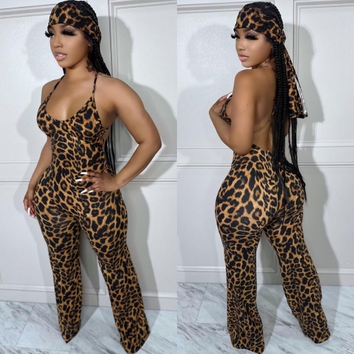 Printed Sexy Leopard Strap Jumpsuit