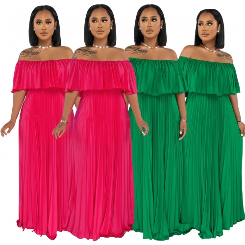 Chiffon off shoulder pleated maxi dress