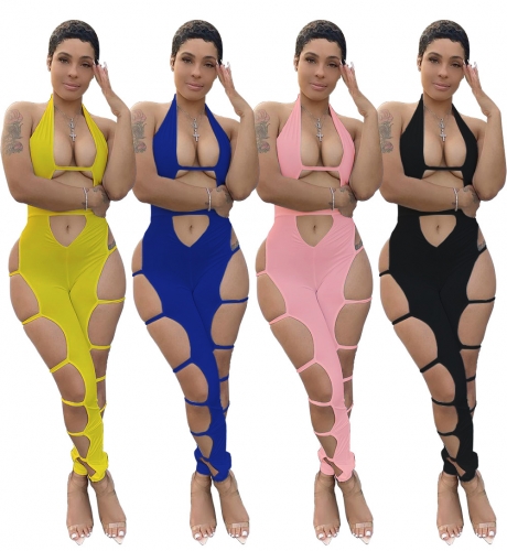 sexy hollow out strapping jumpsuit