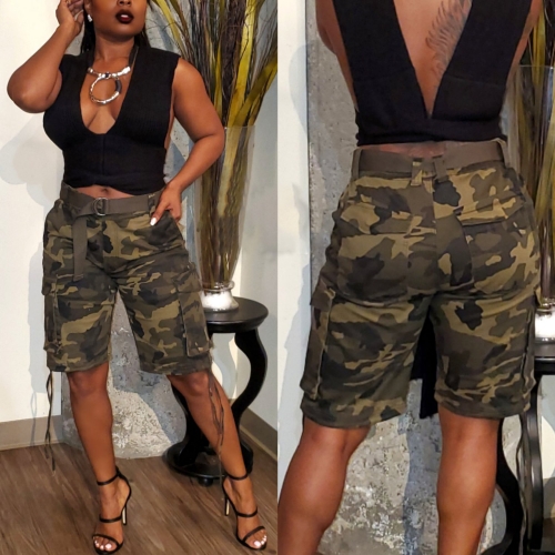 Casual camouflage drawstring pants (excluding belt)