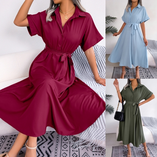 Casual loose tie up shirt dress