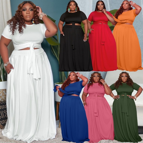 Plus size knotted skirt set