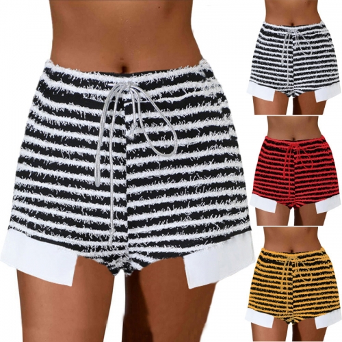 Textured striped drawstring high waisted shorts