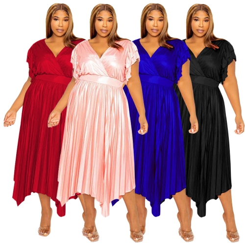 Sexy V-neck Ruffle Sleeve Plus Size Dress