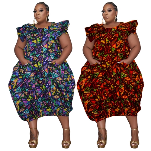 Sexy printed plus size irregular dress