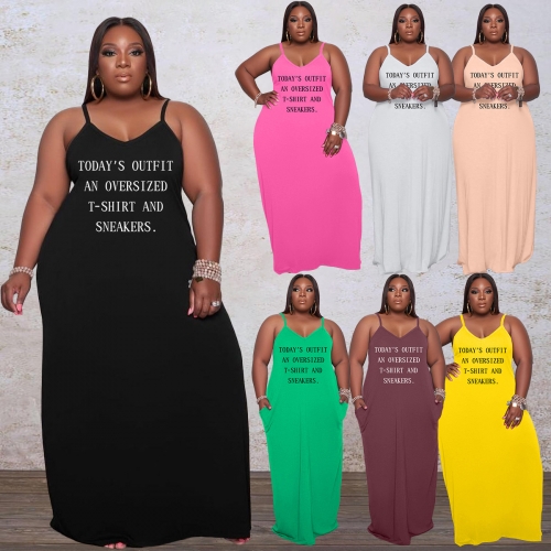 Plus size letters printed  maxi dress