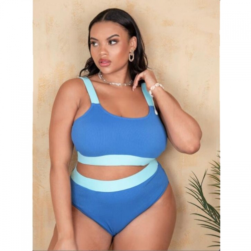 Plus size color blocking bikini set