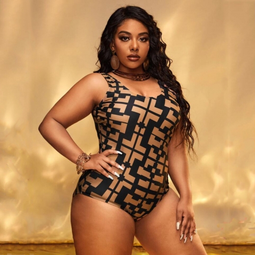 Plus size printed one piece swimsuit