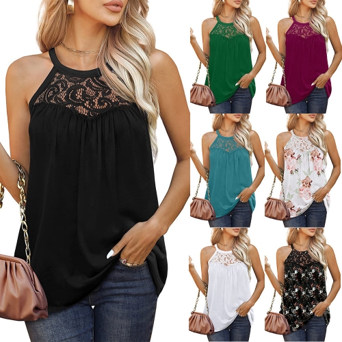 Sexy lace pleated sleeveless vest T-shirt