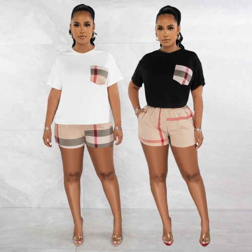 Splice printed plaid T-shirt shorts set