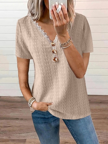 Casual V-neck Short Sleeve Large T-shirt Top