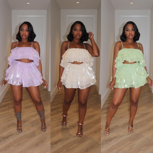 Organza Multi layered Ruffle Skirt Set