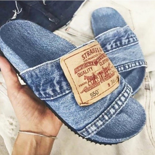 Flat patch Denim slippers