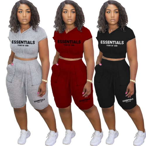 Casual hooded short sleeved+shorts two-piece set