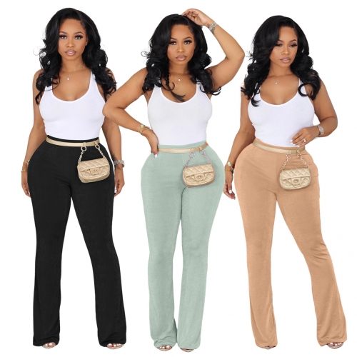 High waisted elastic micro flared pants