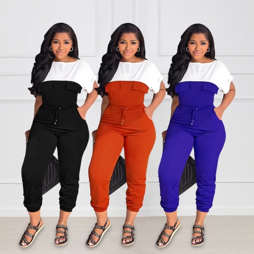 Color blocking lace up jumpsuit