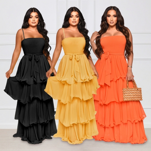 Chiffon Warm High Waist Cake Ruffle Dress