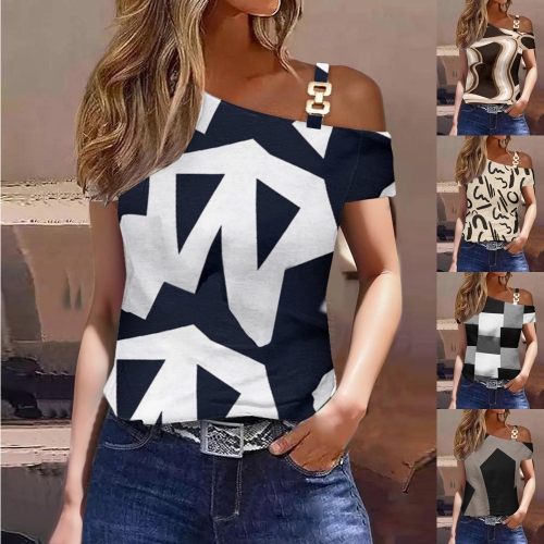 Printed Metal Button T-shirt Top