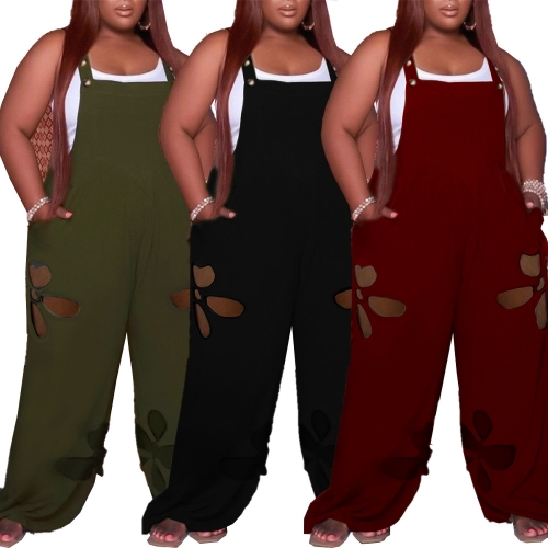 Solid color perforated jumpsuit