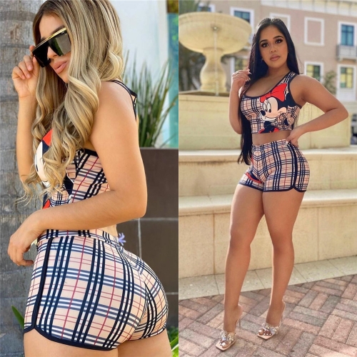 Anime checkered printed shorts set