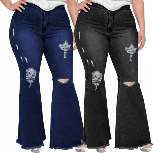 Plus size distressed flare jean