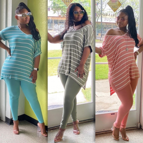 Casual Stripe Large Two Piece Set