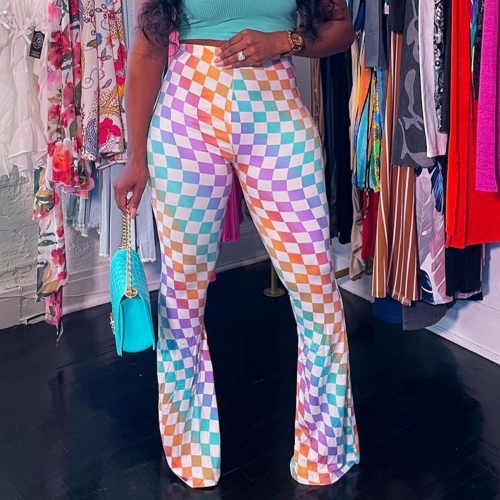 Printed colorful micro flared pants