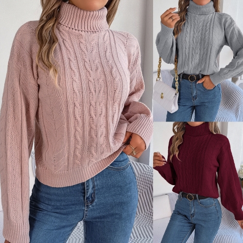Casual high neck Fried Dough Twists long sleeve knitting pullover sweater
