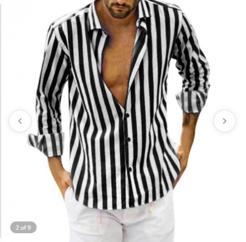 Men's striped printed long sleeved shirt
