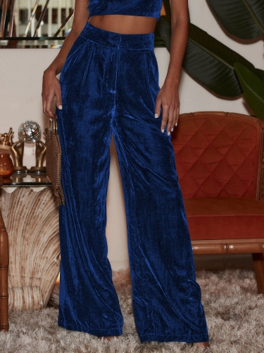 Casual solid color draped elegant wide leg pants