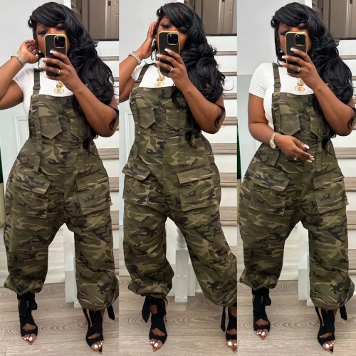 Fashion loose fitting camouflage work suit jumpsuit