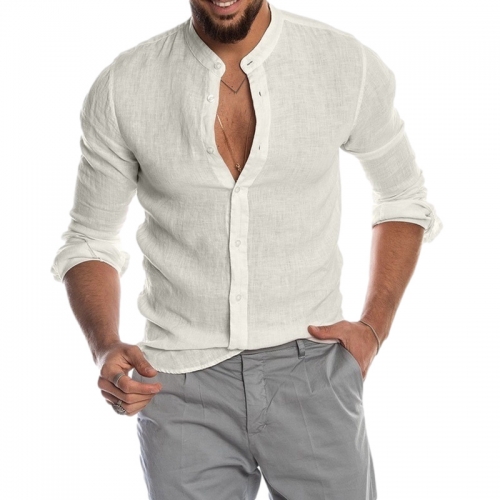 Men's casual long sleeved solid color shirt