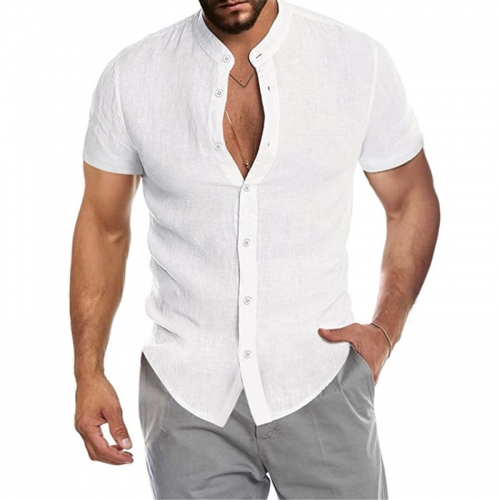 Men's standing collar short sleeved shirt