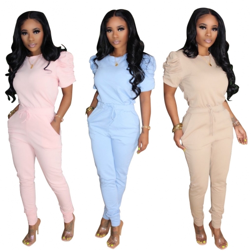 Casual Home Solid Short Sleeve Two Piece Set