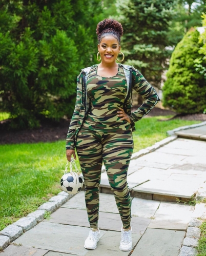 Casual camouflage printed hoodie three piece set