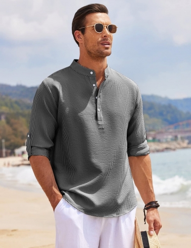 Casual standing collar open button large men's shirt top