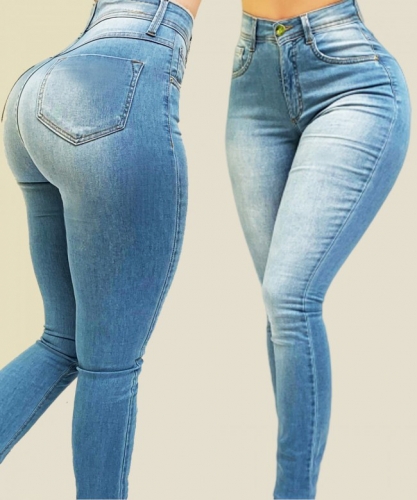 Fashionable high waisted elastic denim leggings