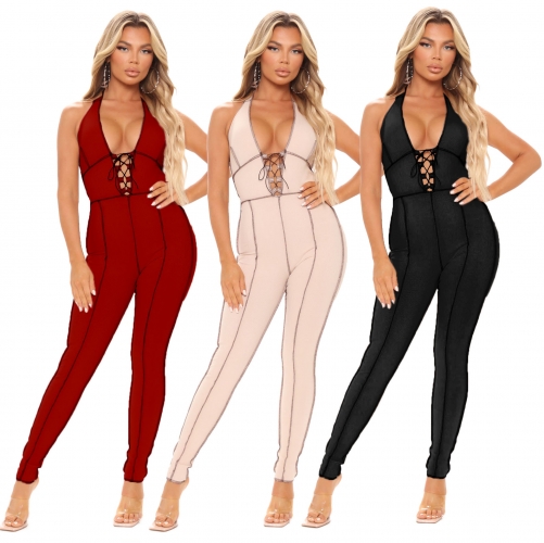 Sexy open back suspender jumpsuit