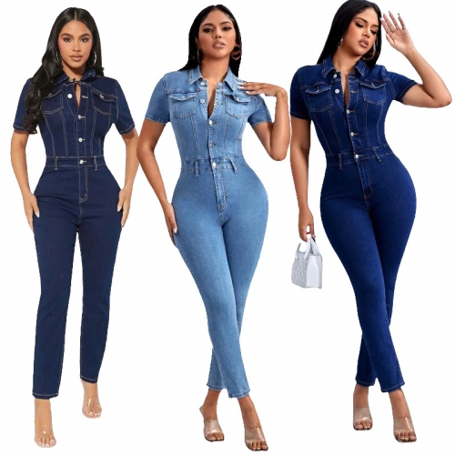 Charming and sexy denim jumpsuit