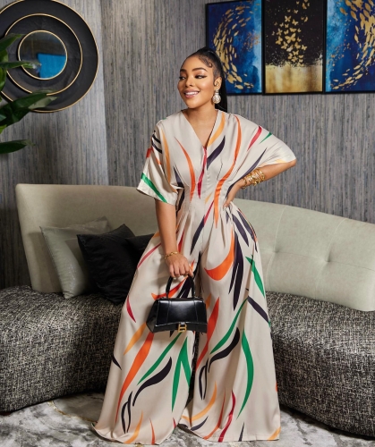 Fashion printed wide leg jumpsuit