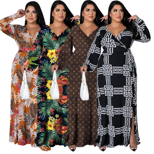 Printed Sexy Large Long Sleeve Dress