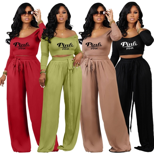 Solid Knitted Strap Wide Leg Two Piece Set