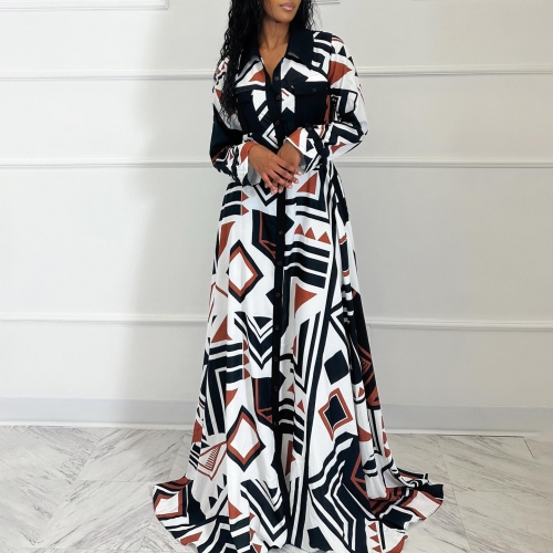 Geometric printed shirt maxi dress