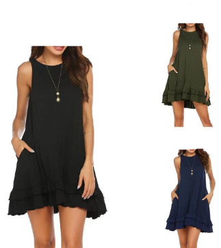 Casual double layer ruffled sleeveless dress