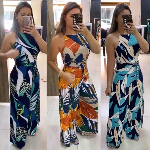 Sexy multicolor printed strappy jumpsuit