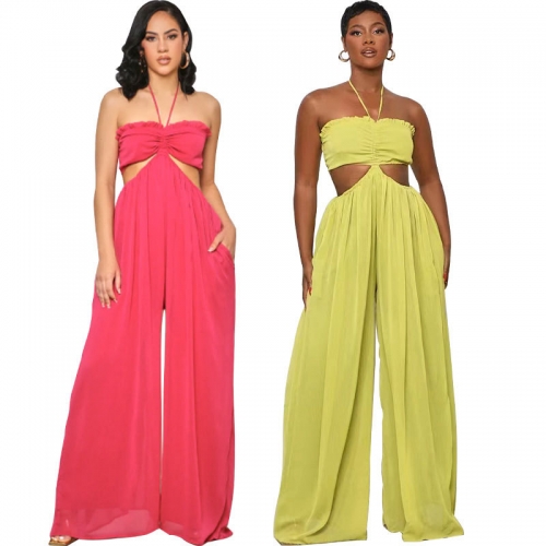 Strap hollow wide leg jumpsuit