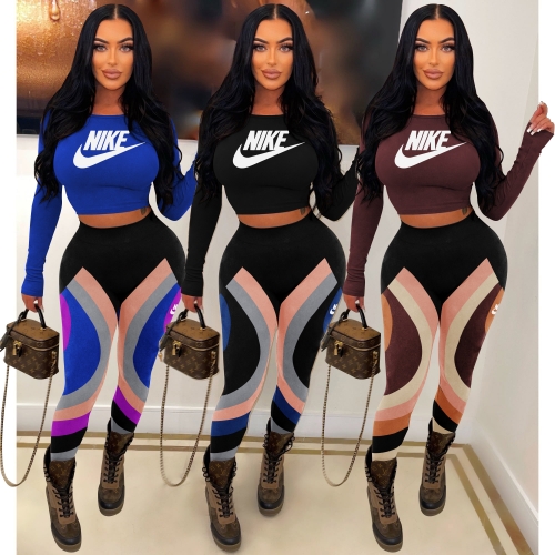 Casual sports long sleeved top+pants two-piece set