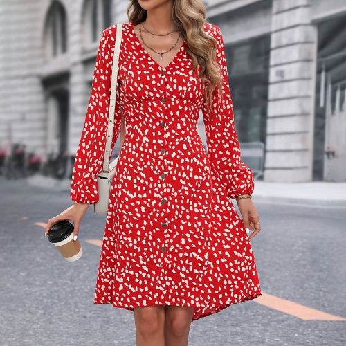 Sexy V-neck floral long sleeved dress