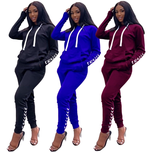 Casual strap hooded sports two-piece set